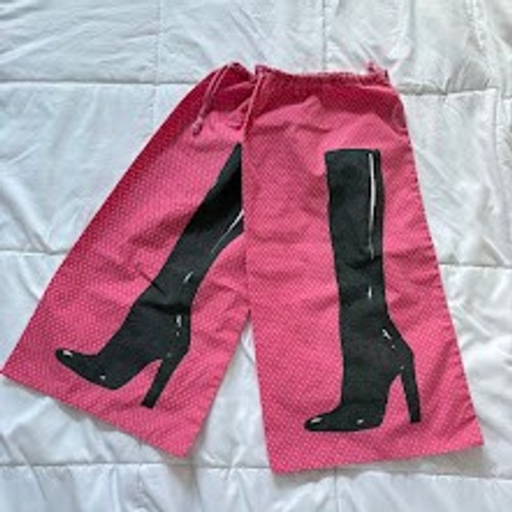 Pink Polka Dot Boot Dust Bags Set of 2 Graphic Print Drawstring Storage Bags